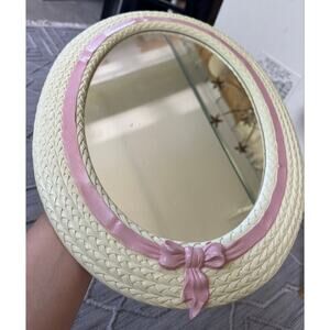 Vintage Oval Nursery Mirror Pink Bow Woven Frame Home girls wall cottage cute
